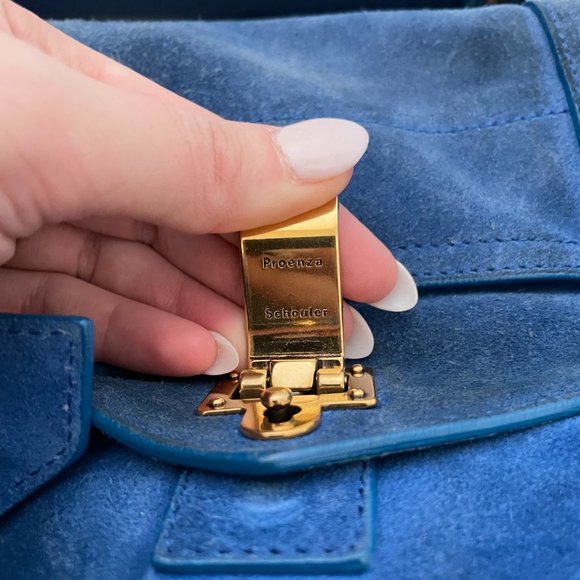 Proenza Schouler PS1 Blue Suede Satchel Bag Envelope Flap With Buckle - Picture 10 of 16